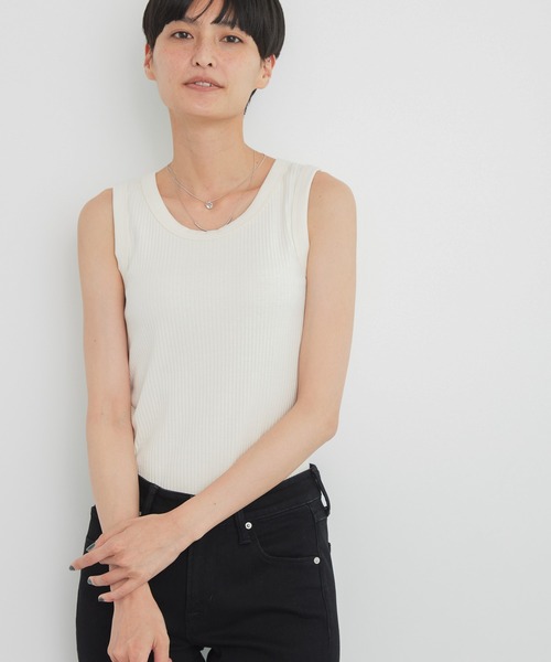 AMERICAN HOLIC（アメリカンホリック）の「抗菌防臭針抜きリブタンクトップ（インナーウェア/肌着・レディース・カーキ/アイボリー/ブラック・L/M）」の2枚目の写真