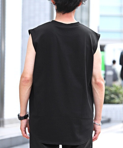 LUXSTYLE（ラグスタイル）の「シルケットライクノースリーブ（Tシャツ/カットソー・メンズ・ホワイト/ブラック/グリーン・L/M/XL）」の4枚目の写真