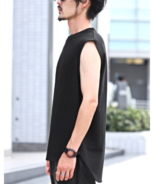 LUXSTYLE（ラグスタイル）の「シルケットライクノースリーブ（Tシャツ/カットソー・メンズ・ホワイト/ブラック/グリーン・L/M/XL）」の5枚目の写真