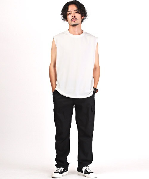 LUXSTYLE（ラグスタイル）の「シルケットライクノースリーブ（Tシャツ/カットソー・メンズ・ホワイト/ブラック/グリーン・L/M/XL）」の7枚目の写真