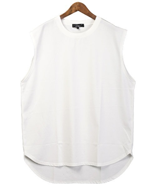 LUXSTYLE（ラグスタイル）の「シルケットライクノースリーブ（Tシャツ/カットソー・メンズ・ホワイト/ブラック/グリーン・L/M/XL）」の10枚目の写真