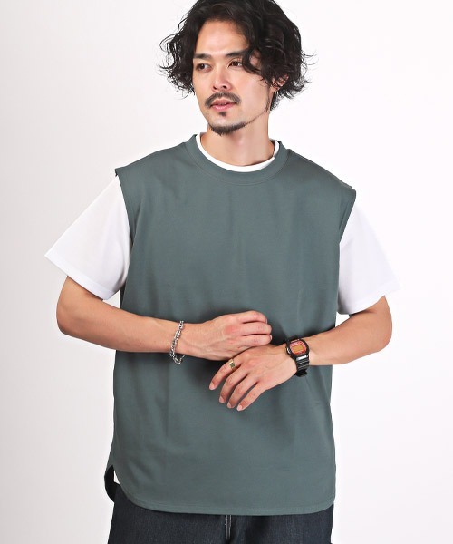 LUXSTYLE（ラグスタイル）の「シルケットライクノースリーブ（Tシャツ/カットソー・メンズ・ホワイト/ブラック/グリーン・L/M/XL）」の22枚目の写真