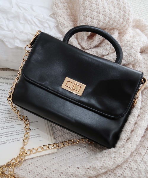 WEGO(ウィゴー)の「WEGO/ハンドルミニチェーンショルダー(ショルダーバッグ・レディース・ブラック/ブラック系その他/ホワイト・FREE)」の4枚目の写真