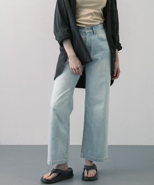 saloon(サルーン)の「SALOON(サルーン)/《再入荷・新色登場》ワイドデニム【手洗い可】(デニムパンツ・レディース・ブラック/ライトブルー/ブルー/ホワイト/ベージュ・X-SMALL/MEDIUM/SMALL)」の9枚目の写真