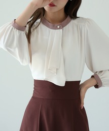 【ZOZO限定】ラッフルタイ付き配色ブラウス