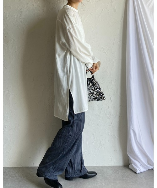 She's Closet（シーズクローゼット）の「ウェーブ波柄ワイドストレートロングプリーツパンツ（その他パンツ・レディース・グレイッシュベージュ/チャコール/ブラック・FREE）」の19枚目の写真