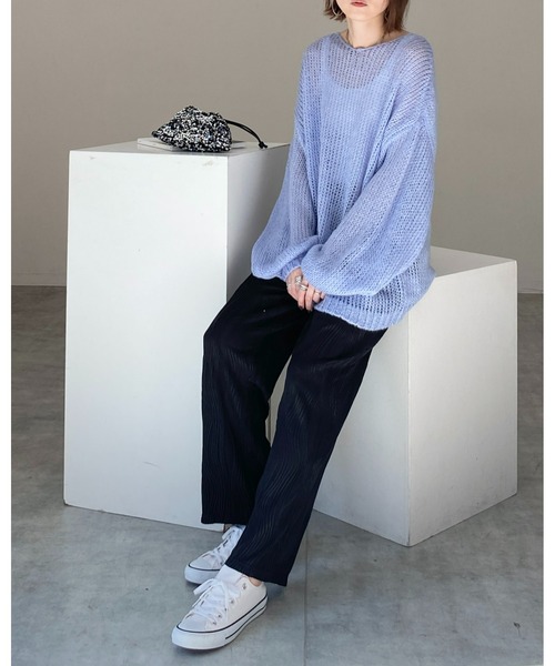 She's Closet（シーズクローゼット）の「ウェーブ波柄ワイドストレートロングプリーツパンツ（その他パンツ・レディース・グレイッシュベージュ/チャコール/ブラック・FREE）」の22枚目の写真