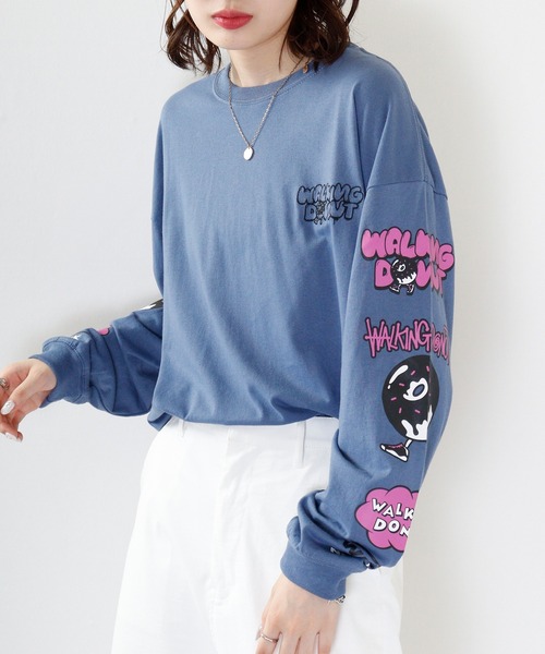 FUNALIVE（ファンアライブ）の「WALKING DONUT　刺繍＆プリント　ロングスリーブTシャツ（Tシャツ/カットソー・メンズ・ホワイト/ブルー/ブラック/ブラック系その他2/杢グレー/グレー/ブルー系その他2/ホワイト系その他2/スミクロ・M/L/LL）」の9枚目の写真