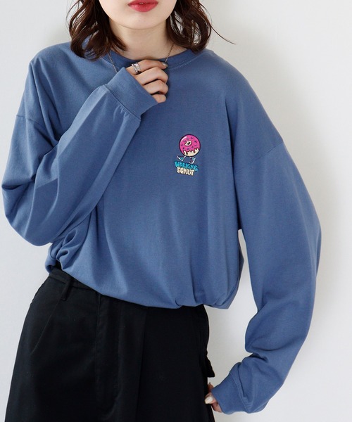 FUNALIVE（ファンアライブ）の「WALKING DONUT　刺繍＆プリント　ロングスリーブTシャツ（Tシャツ/カットソー・メンズ・ホワイト/ブルー/ブラック/ブラック系その他2/杢グレー/グレー/ブルー系その他2/ホワイト系その他2/スミクロ・M/L/LL）」の18枚目の写真