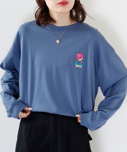 FUNALIVE（ファンアライブ）の「WALKING DONUT　刺繍＆プリント　ロングスリーブTシャツ（Tシャツ/カットソー・メンズ・ホワイト/ブルー/ブラック/ブラック系その他2/杢グレー/グレー/ブルー系その他2/ホワイト系その他2/スミクロ・M/L/LL）」の17枚目の写真