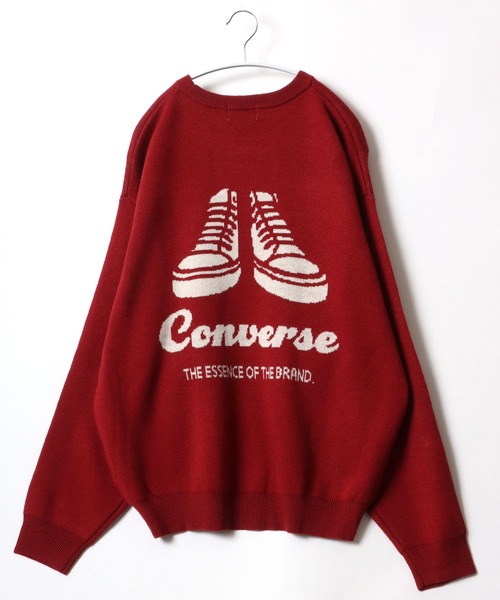 CONVERSE(コンバース)の「CONVERSE(コンバース)ハイカットスニーカーシューズ ジャガード編みバックプリントニットセーター(ニット/セーター・レディース・レッド/ライトグリーン/スミクロ/アイボリー・L/M)」の4枚目の写真