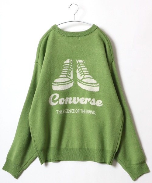 CONVERSE(コンバース)の「CONVERSE(コンバース)ハイカットスニーカーシューズ ジャガード編みバックプリントニットセーター(ニット/セーター・レディース・レッド/ライトグリーン/スミクロ/アイボリー・L/M)」の3枚目の写真