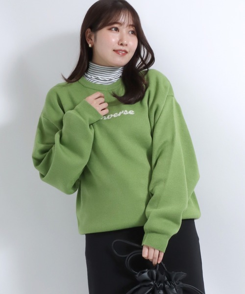 CONVERSE(コンバース)の「CONVERSE(コンバース)ハイカットスニーカーシューズ ジャガード編みバックプリントニットセーター(ニット/セーター・レディース・レッド/ライトグリーン/スミクロ/アイボリー・L/M)」の19枚目の写真
