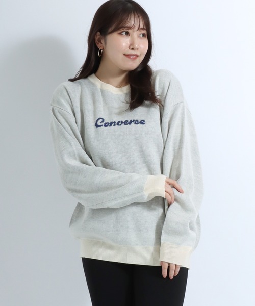 CONVERSE(コンバース)の「CONVERSE(コンバース)ハイカットスニーカーシューズ ジャガード編みバックプリントニットセーター(ニット/セーター・レディース・レッド/ライトグリーン/スミクロ/アイボリー・L/M)」の6枚目の写真