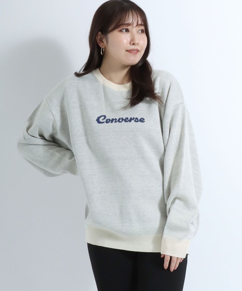 CONVERSE(コンバース)の「CONVERSE(コンバース)ハイカットスニーカーシューズ ジャガード編みバックプリントニットセーター(ニット/セーター・レディース・レッド/ライトグリーン/スミクロ/アイボリー・L/M)」の8枚目の写真