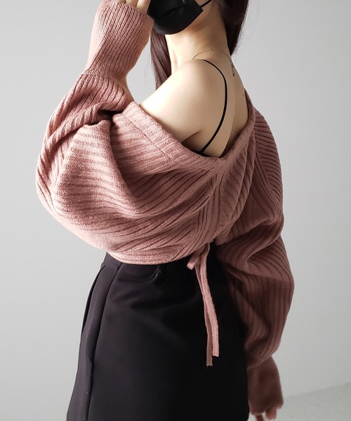 me+em select(ミームセレクト)の「※※【 9color 】2WAYリボンモヘアライクショートリブニットカーデ(カーディガン/ボレロ・レディース・ロイヤルブルー/ブルーグレー/ダークグレー/ブラック/グリーン/ピンク/ミント/アイボリー/スモークピンク・FREE)」の9枚目の写真