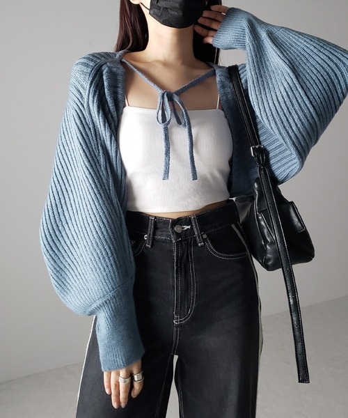 セール】※※【 9color 】2WAYリボンモヘアライクショートリブニット