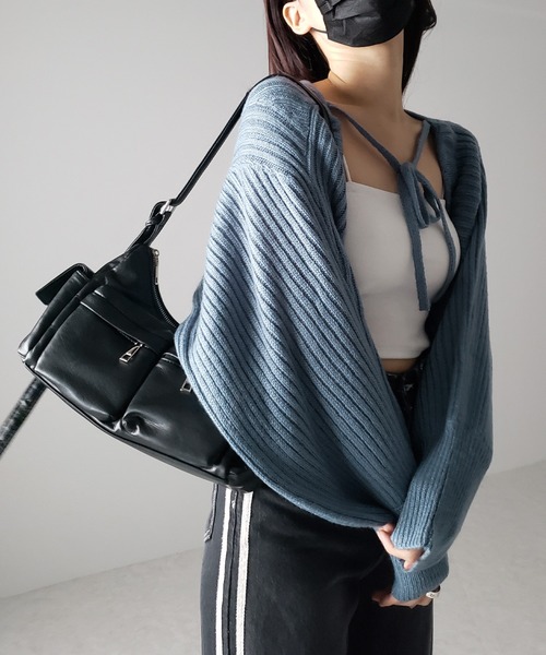 me+em select(ミームセレクト)の「※※【 9color 】2WAYリボンモヘアライクショートリブニットカーデ(カーディガン/ボレロ・レディース・ロイヤルブルー/ブルーグレー/ダークグレー/ブラック/グリーン/ピンク/ミント/アイボリー/スモークピンク・FREE)」の14枚目の写真