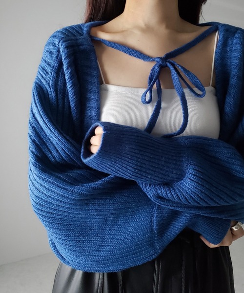 セール】※※【 9color 】2WAYリボンモヘアライクショートリブニット