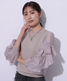 【新品タグ付き】アプワイザーリッシェ　シアーフリルドッキング半袖ニット 新品未使用】アプワイザーリッシェ シアーフリルドッキング