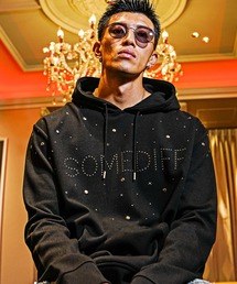 HOTFIXルーズシルエットプルオーバーロゴパーカー メンズ 大きいサイズ 長袖フーディ 春服