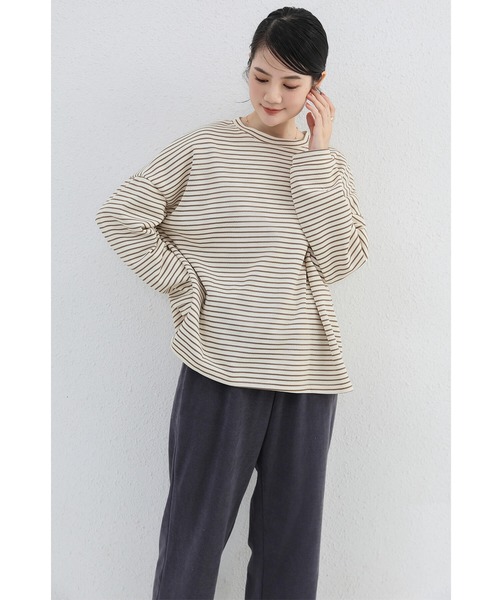 セール】Tシャツ レディース トップス 長袖 ボーダー Uネック