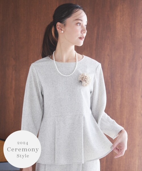 THE SHOP TK (ザ ショップ ティーケー )の「◆【セレモニー/入卒/SETUP可/洗える】ツイードペプラムブラウス(シャツ/ブラウス・レディース・ホワイト系6/ブルー系その他5/ネイビー系3・12/13)」の2枚目の写真