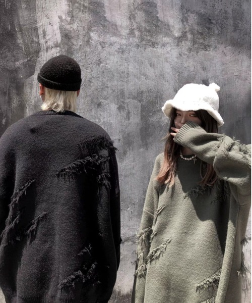 .KOM（ドットコム）の「『.KOM/ドットケーオーエム』グランジルーズニット【Y】【CN】（ニット/セーター・メンズ・ブラック/グレー・FREE）」の6枚目の写真