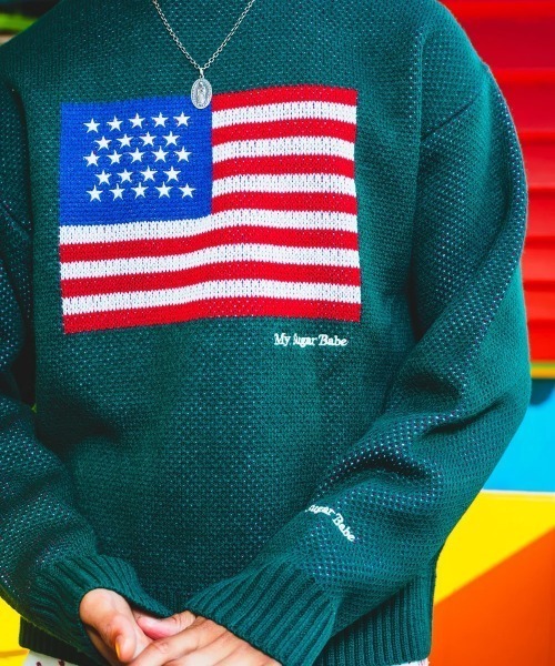 My sugar Babe(マイシュガーベイブ)の「msb flag knit / MSBフラッグニット(ニット/セーター・レディース・グリーン・MEDIUM)」の5枚目の写真