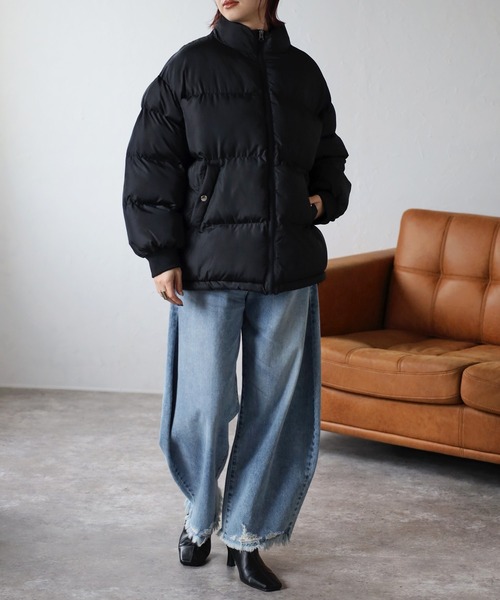 Fizz（フィズ）の「【Fizz/フィズ】　ハイネック中綿ジャケット（ダウンジャケット/コート・レディース・ブラック/ベージュ/ライトカーキ/アイボリー・M）」の21枚目の写真