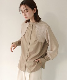 CLEIO | 【CLEIO】異素材切替えカーブデザインシャツ/CURVE DESIGN SHIRT WITH DIFFERENT MATERIALS/940-11608(シャツ/ブラウス)