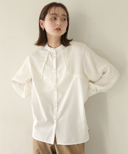 CLEIO（クレイオ）の「【CLEIO】異素材切替えカーブデザインシャツ/CURVE DESIGN SHIRT WITH DIFFERENT MATERIALS/940-11608（シャツ/ブラウス・レディース・ベージュ/ホワイト・FREE）」の4枚目の写真