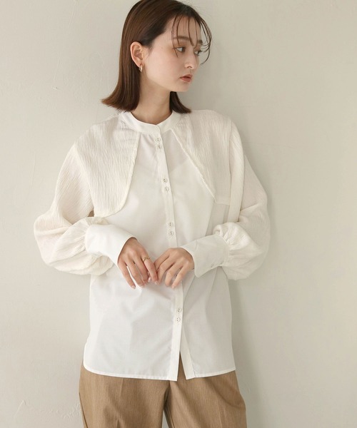 CLEIO（クレイオ）の「【CLEIO】異素材切替えカーブデザインシャツ/CURVE DESIGN SHIRT WITH DIFFERENT MATERIALS/940-11608（シャツ/ブラウス・レディース・ベージュ/ホワイト・FREE）」の5枚目の写真
