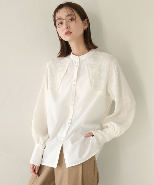 CLEIO（クレイオ）の「【CLEIO】異素材切替えカーブデザインシャツ/CURVE DESIGN SHIRT WITH DIFFERENT MATERIALS/940-11608（シャツ/ブラウス・レディース・ベージュ/ホワイト・FREE）」の6枚目の写真