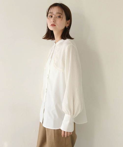 CLEIO（クレイオ）の「【CLEIO】異素材切替えカーブデザインシャツ/CURVE DESIGN SHIRT WITH DIFFERENT MATERIALS/940-11608（シャツ/ブラウス・レディース・ベージュ/ホワイト・FREE）」の7枚目の写真