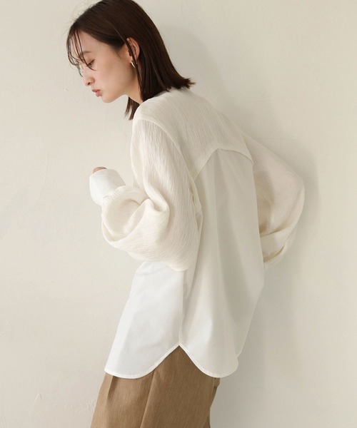 CLEIO（クレイオ）の「【CLEIO】異素材切替えカーブデザインシャツ/CURVE DESIGN SHIRT WITH DIFFERENT MATERIALS/940-11608（シャツ/ブラウス・レディース・ベージュ/ホワイト・FREE）」の8枚目の写真