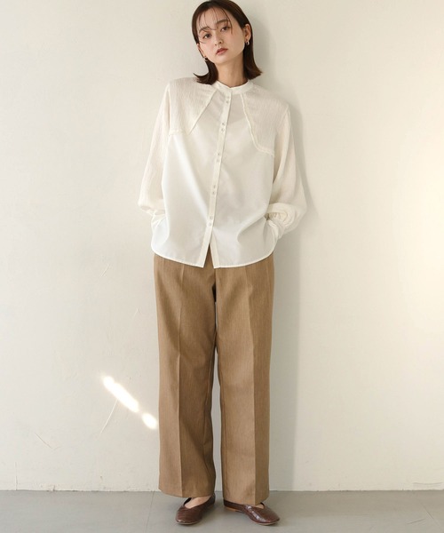 CLEIO（クレイオ）の「【CLEIO】異素材切替えカーブデザインシャツ/CURVE DESIGN SHIRT WITH DIFFERENT MATERIALS/940-11608（シャツ/ブラウス・レディース・ベージュ/ホワイト・FREE）」の10枚目の写真