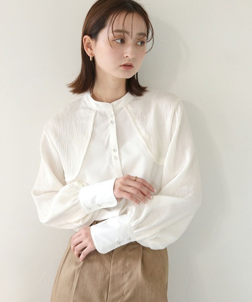 CLEIO（クレイオ）の「【CLEIO】異素材切替えカーブデザインシャツ/CURVE DESIGN SHIRT WITH DIFFERENT MATERIALS/940-11608（シャツ/ブラウス・レディース・ベージュ/ホワイト・FREE）」の15枚目の写真