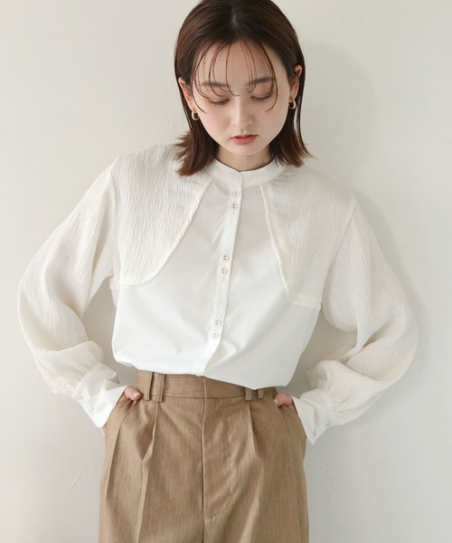 CLEIO（クレイオ）の「【CLEIO】異素材切替えカーブデザインシャツ/CURVE DESIGN SHIRT WITH DIFFERENT MATERIALS/940-11608（シャツ/ブラウス・レディース・ベージュ/ホワイト・FREE）」の16枚目の写真