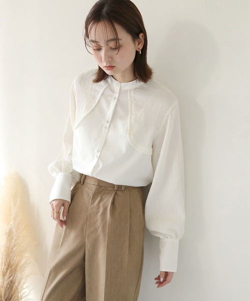 CLEIO（クレイオ）の「【CLEIO】異素材切替えカーブデザインシャツ/CURVE DESIGN SHIRT WITH DIFFERENT MATERIALS/940-11608（シャツ/ブラウス・レディース・ベージュ/ホワイト・FREE）」の18枚目の写真
