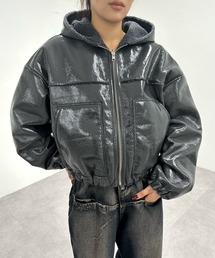 【2WAY】リバーシブルボアレザーフードブルゾン