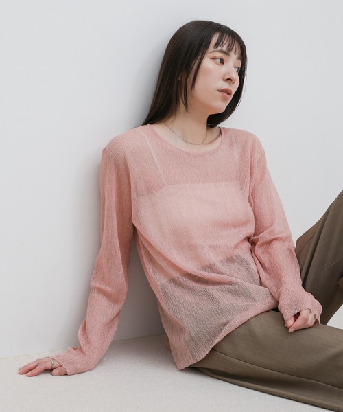 select MOCA（セレクトモカ）の「バックスリットシアーカットソー（ニット/セーター・レディース・ピンク/セージグリーン/グレイッシュベージュ/ブラック/アイボリー・FREE）」の5枚目の写真