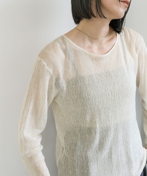 select MOCA（セレクトモカ）の「バックスリットシアーカットソー（ニット/セーター・レディース・ピンク/セージグリーン/グレイッシュベージュ/ブラック/アイボリー・FREE）」の2枚目の写真