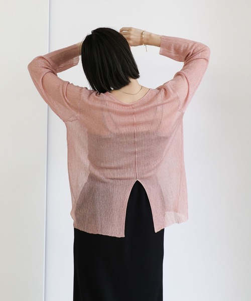 select MOCA（セレクトモカ）の「バックスリットシアーカットソー（ニット/セーター・レディース・ピンク/セージグリーン/グレイッシュベージュ/ブラック/アイボリー・FREE）」の22枚目の写真