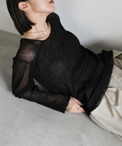 select MOCA（セレクトモカ）の「バックスリットシアーカットソー（ニット/セーター・レディース・ピンク/セージグリーン/グレイッシュベージュ/ブラック/アイボリー・FREE）」の18枚目の写真