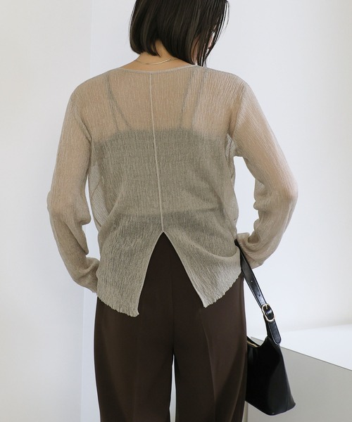 select MOCA（セレクトモカ）の「バックスリットシアーカットソー（ニット/セーター・レディース・ピンク/セージグリーン/グレイッシュベージュ/ブラック/アイボリー・FREE）」の21枚目の写真