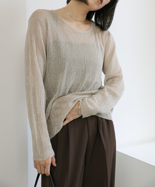 select MOCA（セレクトモカ）の「バックスリットシアーカットソー（ニット/セーター・レディース・ピンク/セージグリーン/グレイッシュベージュ/ブラック/アイボリー・FREE）」の20枚目の写真