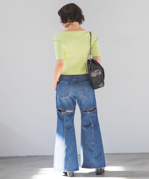 PAGEBOY（ページボーイ）の「ダブルZIPリブオフショル（ニット/セーター・レディース・ライム/オフホワイト/ブラック・FREE）」の12枚目の写真