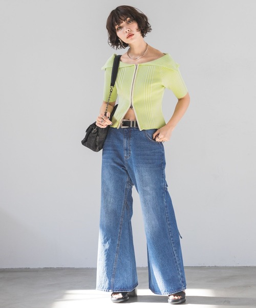 PAGEBOY（ページボーイ）の「ダブルZIPリブオフショル（ニット/セーター・レディース・ライム/オフホワイト/ブラック・FREE）」の11枚目の写真