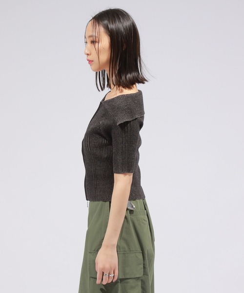 PAGEBOY（ページボーイ）の「ダブルZIPリブオフショル（ニット/セーター・レディース・ライム/オフホワイト/ブラック・FREE）」の14枚目の写真